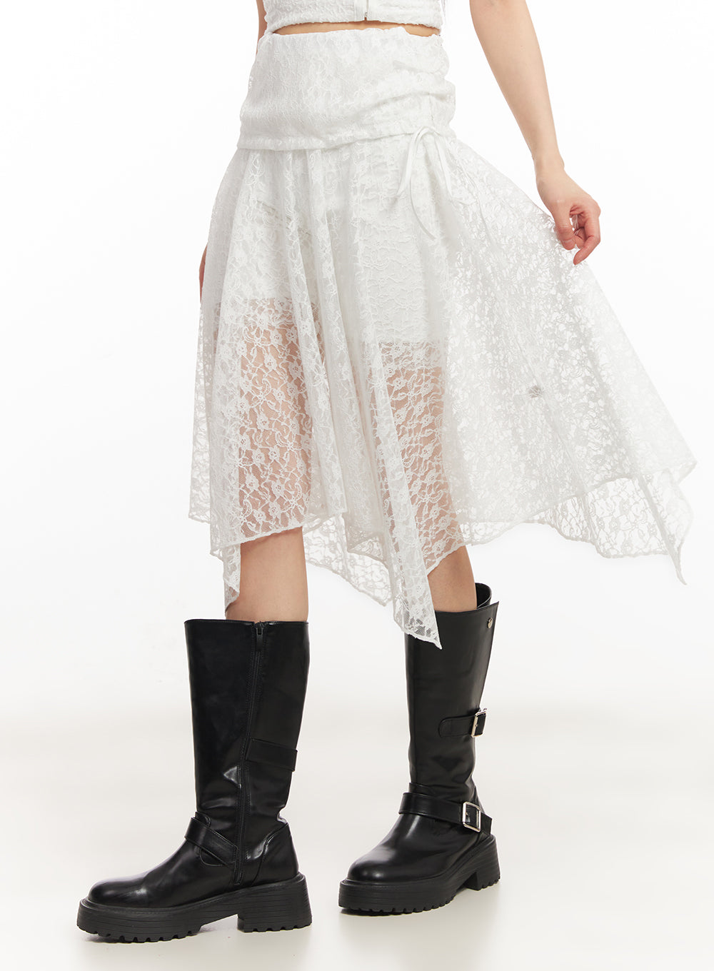 Lace Flare Handkerchief Midi Skirt IY502