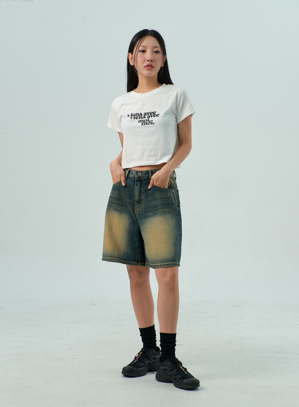 Wide Bermuda Denim Pants CY330