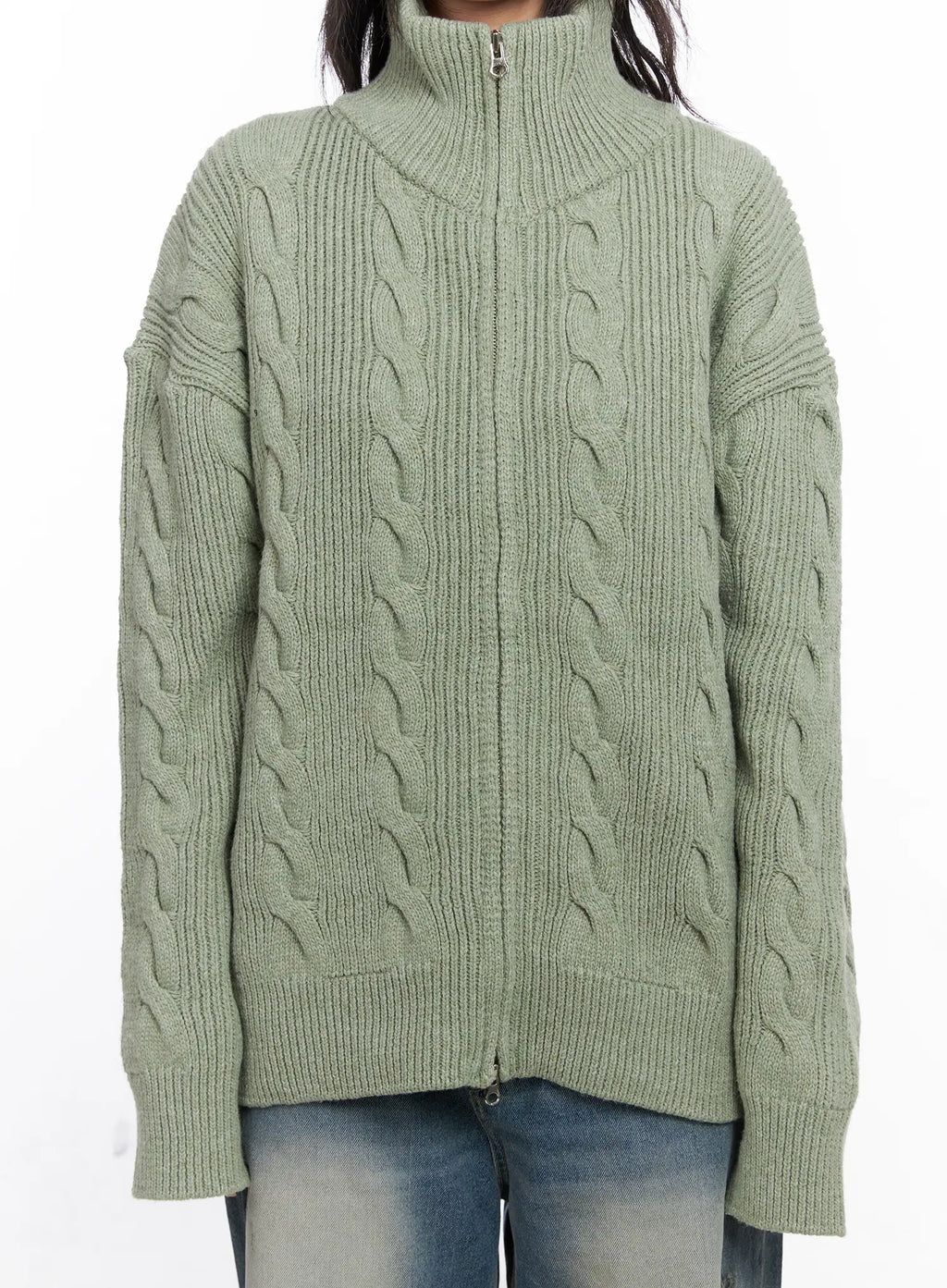 Oversized Cable Knit Zip-Up Sweater CO508