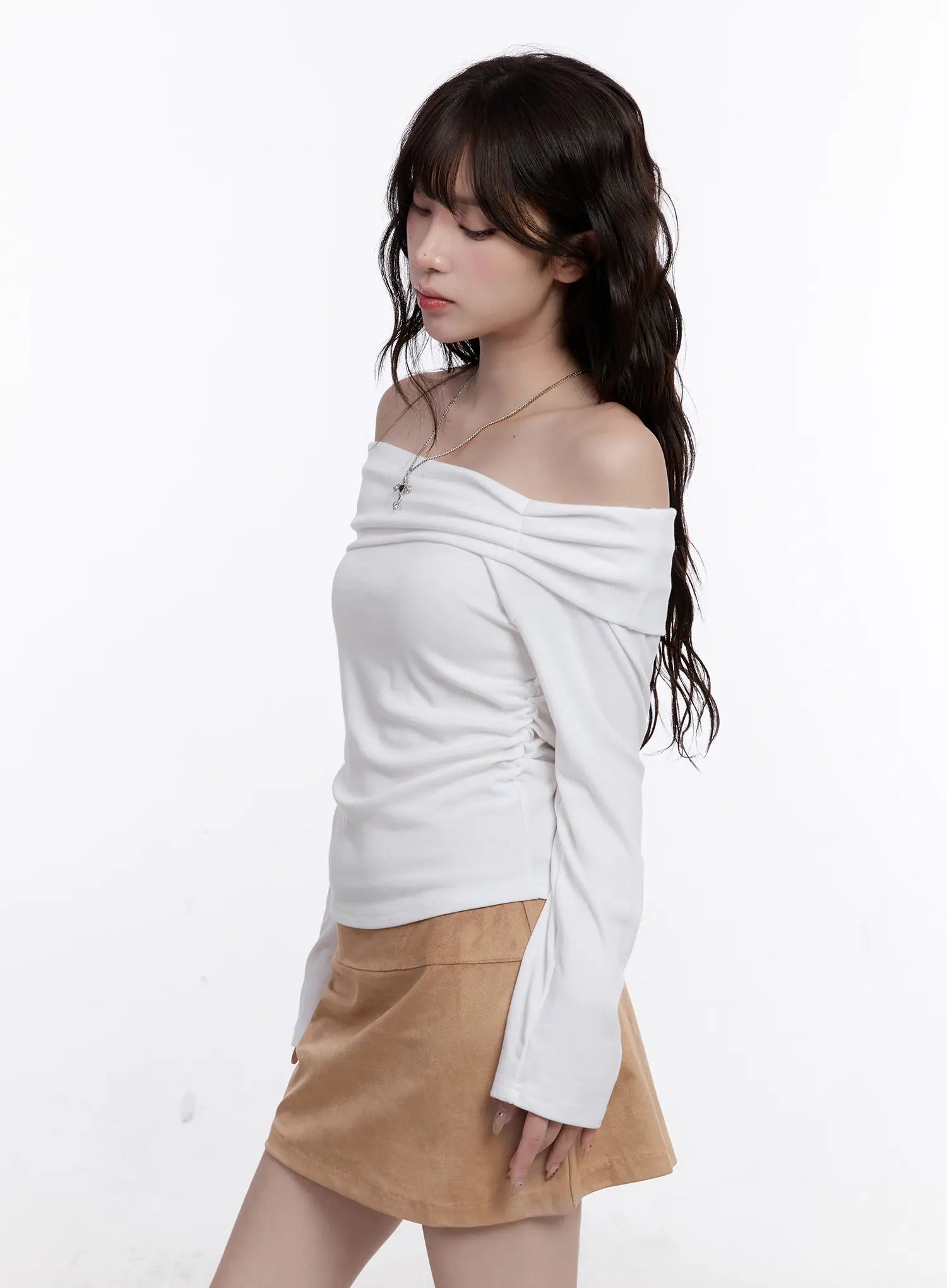 Shirred Off-Shoulder Long Sleeve Top CO501