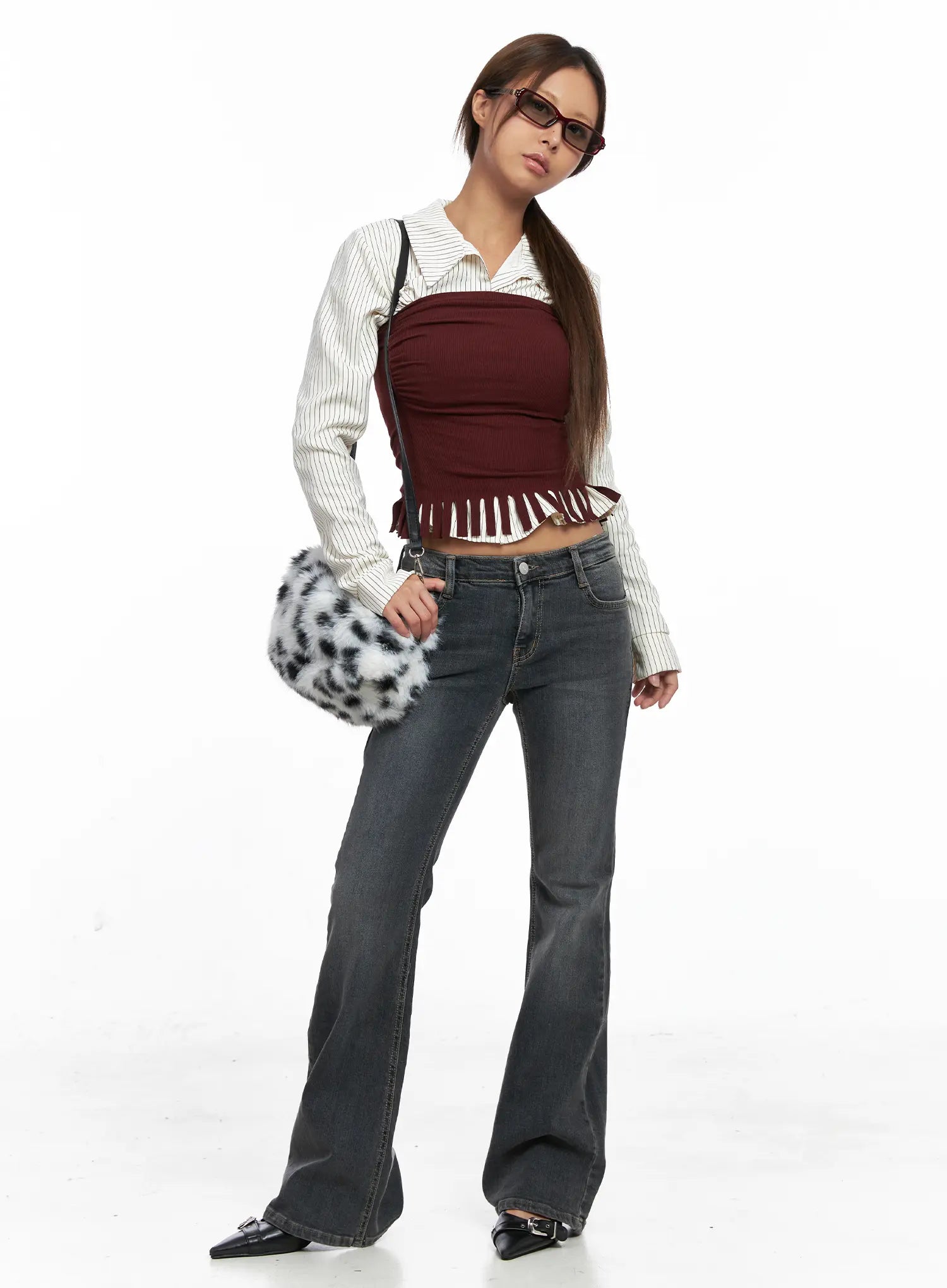 Elani Hip-pad Low-Rise Flared Jeans CO513