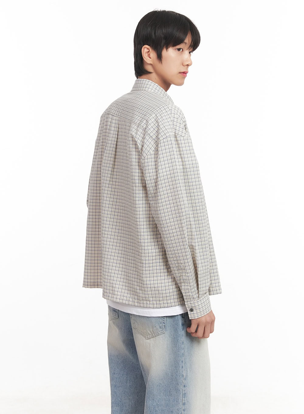 Men's Loose-Fit Checkered Collared Shirt IA510