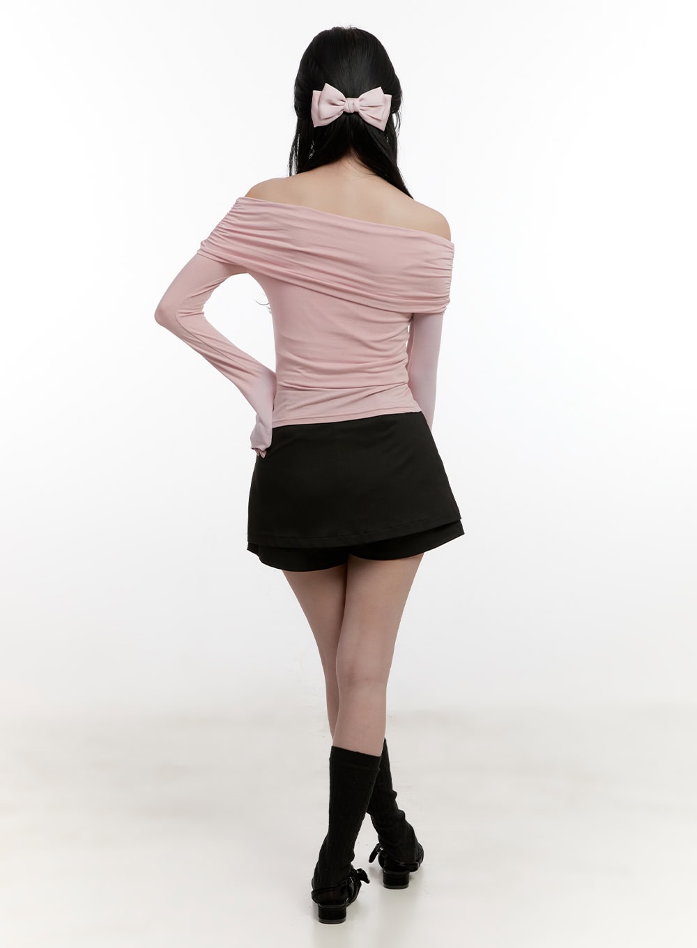 Shirred Off-Shoulder Buttoned Top CF528