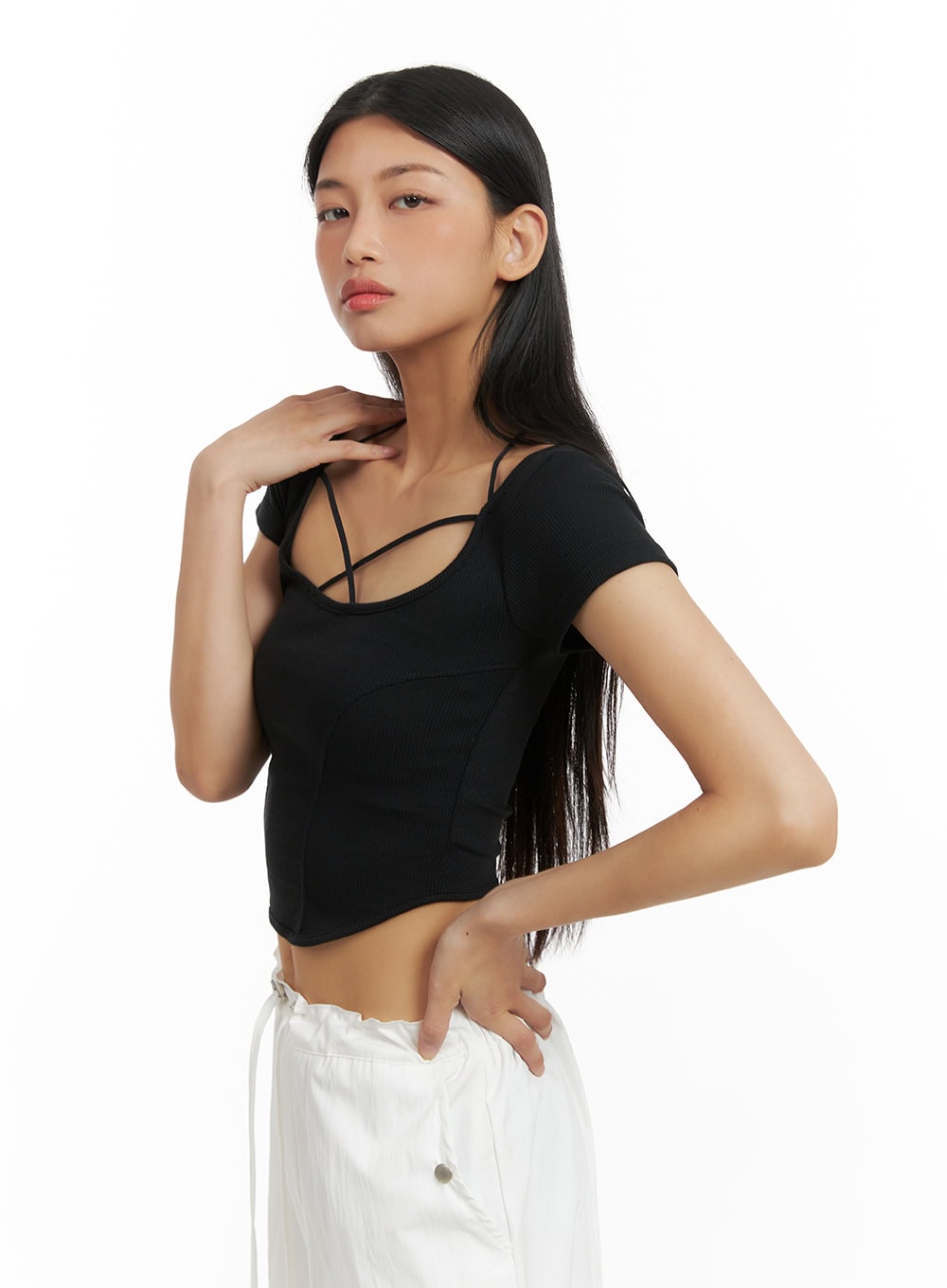 X Strap Solid Crop Tee CA424