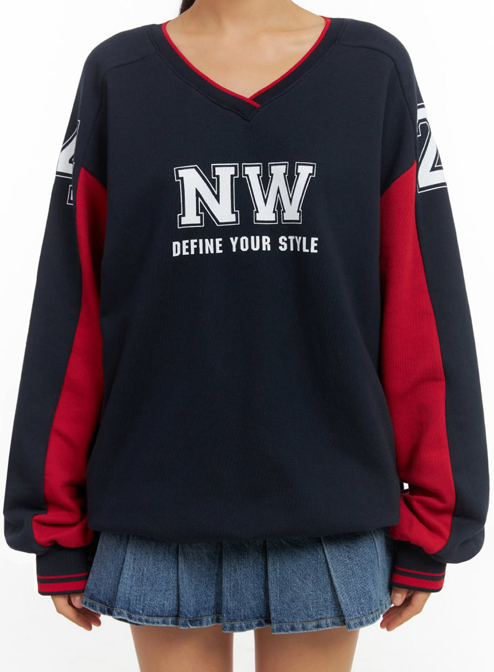 Dark Blue V-Neck Jersey Sweatshirt IO409