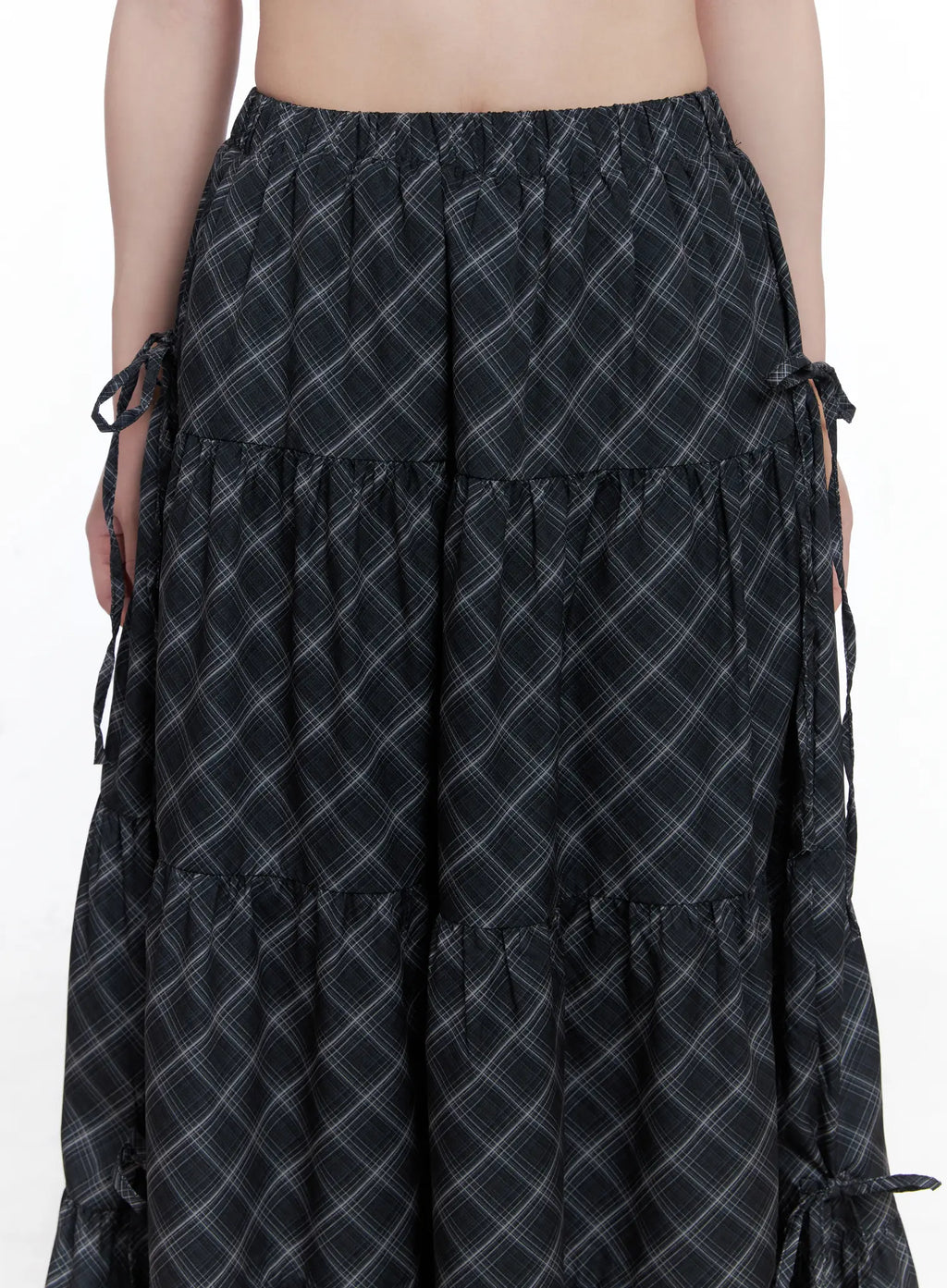 Plaid Maxi Skirt with Ribbon Details CG529