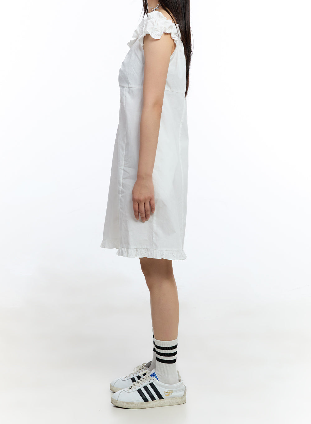 Frill Buttoned Off-Shoulder Midi Dress IU503