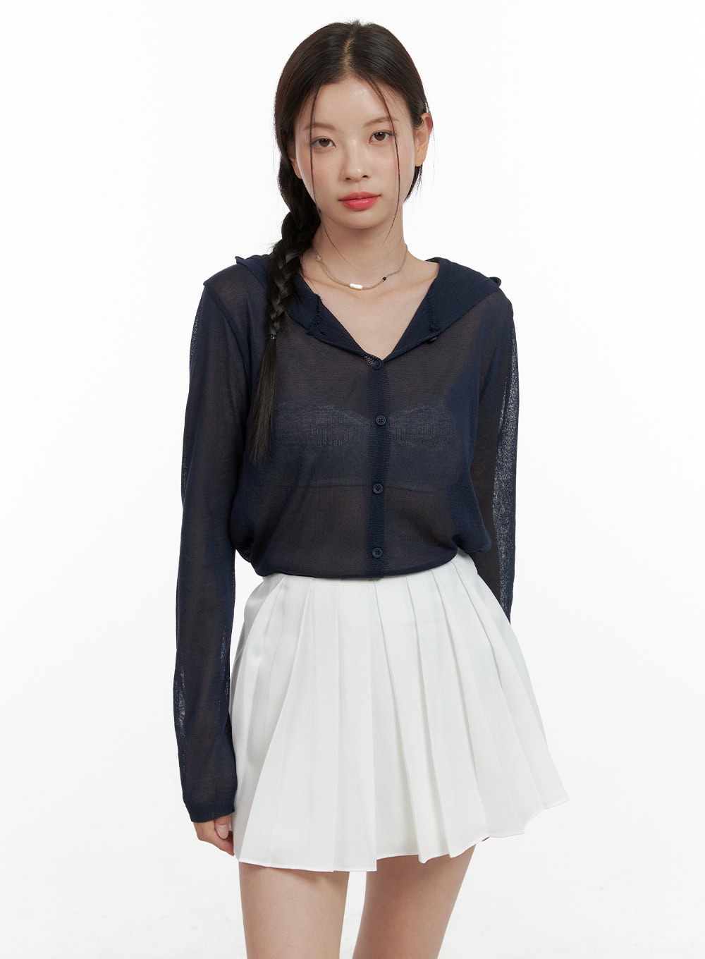 Sheer Button Hooded Cardigan OL411