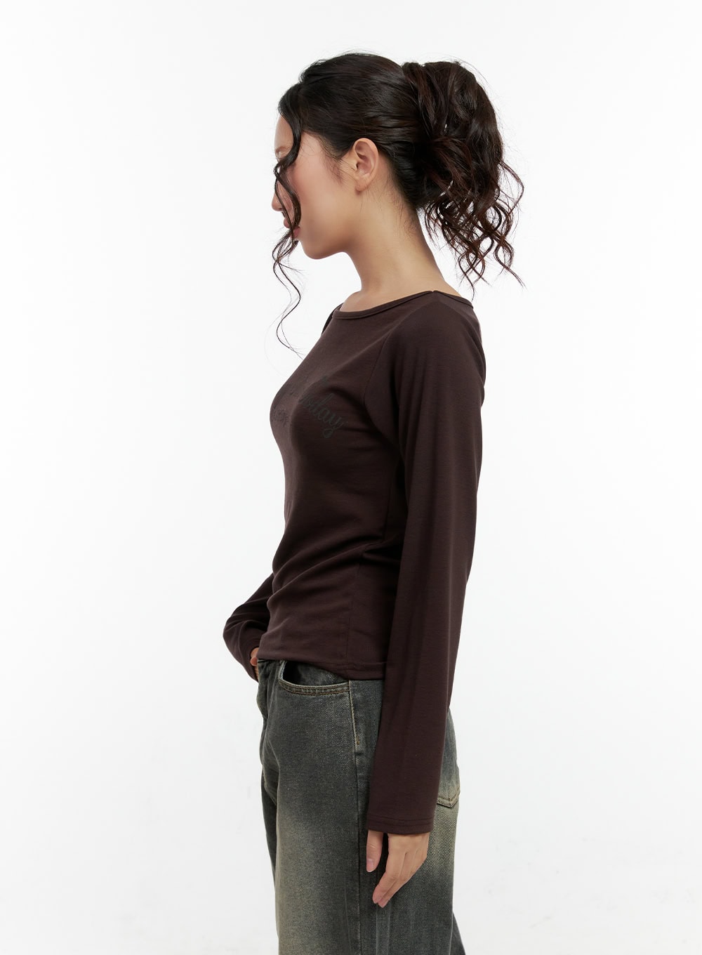 Printed Boat Neck Long Sleeve Shirt CN404