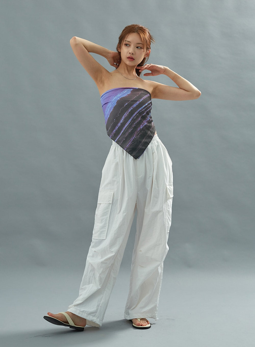 White Nylon Cargo Pants CU21