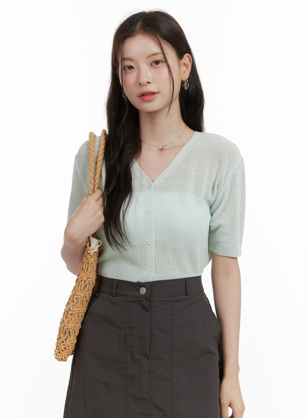 V-Neck Mesh Cardigan OL417