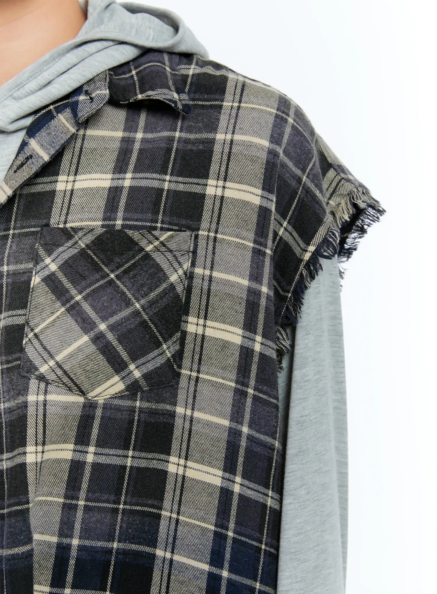Men's Distressed Plaid Shirt Vest IL517