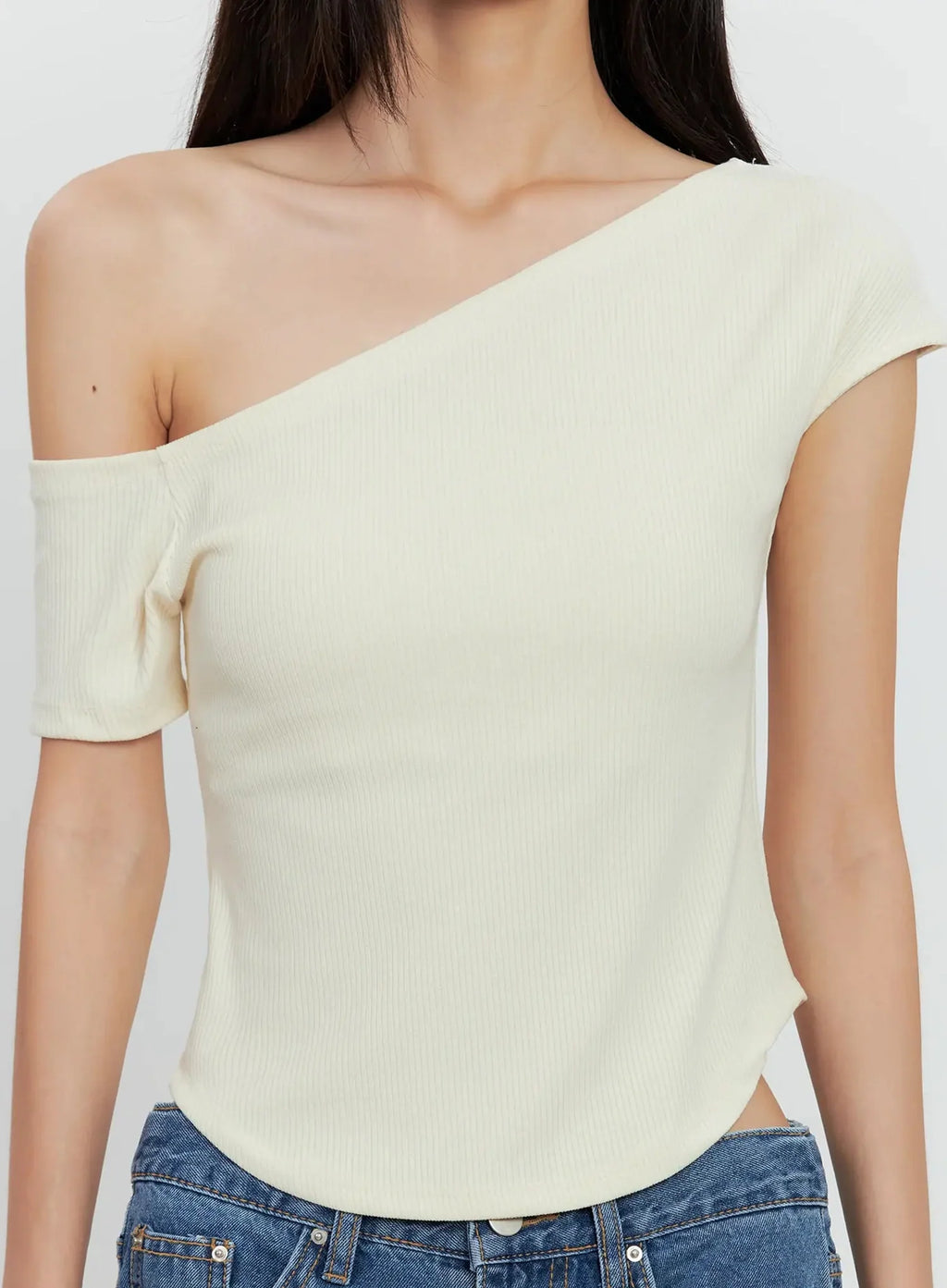 Asymmetric Ribbed Short-Sleeve IL528