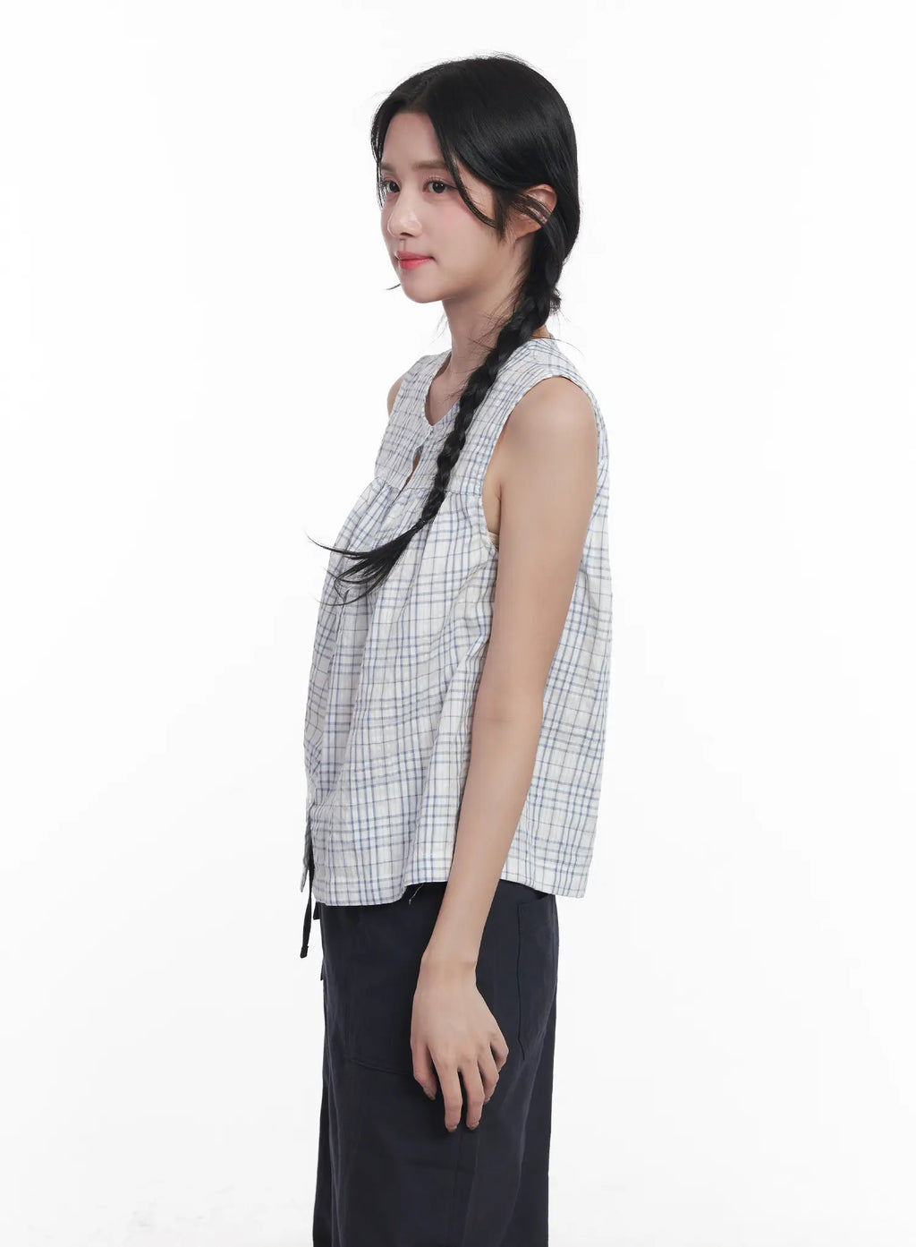 Plaid Sleeveless Blouse CU523