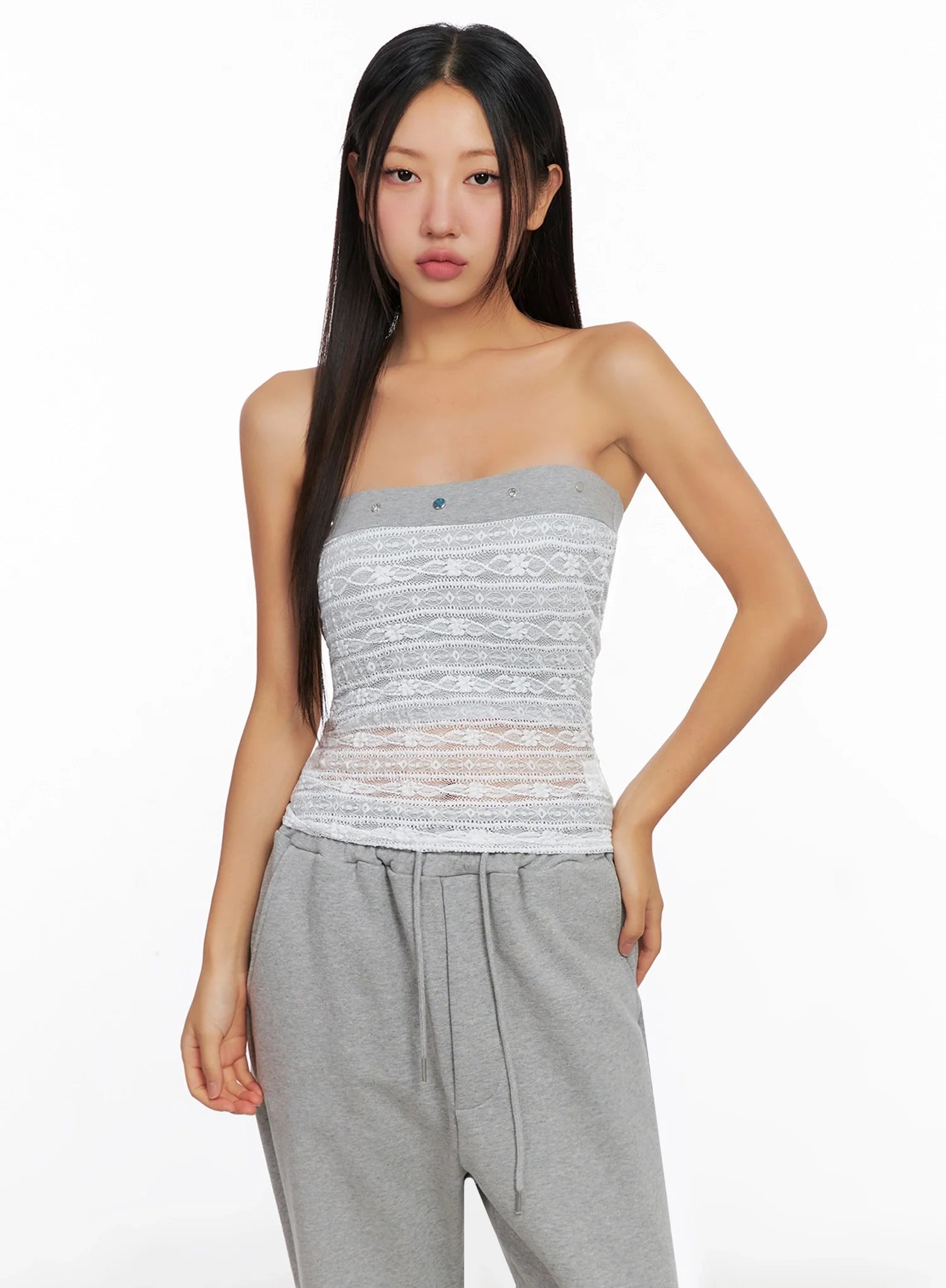 Studded Lace Tube Top IG528