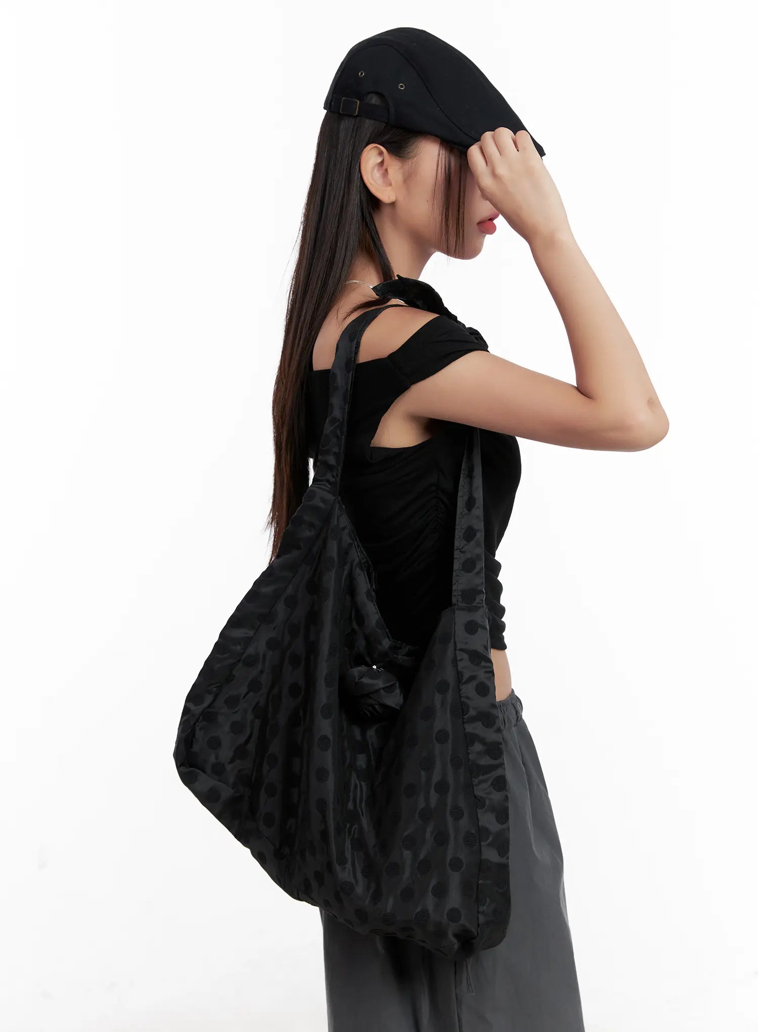 Polka Dot Rose-Accent Tote Bag CL522