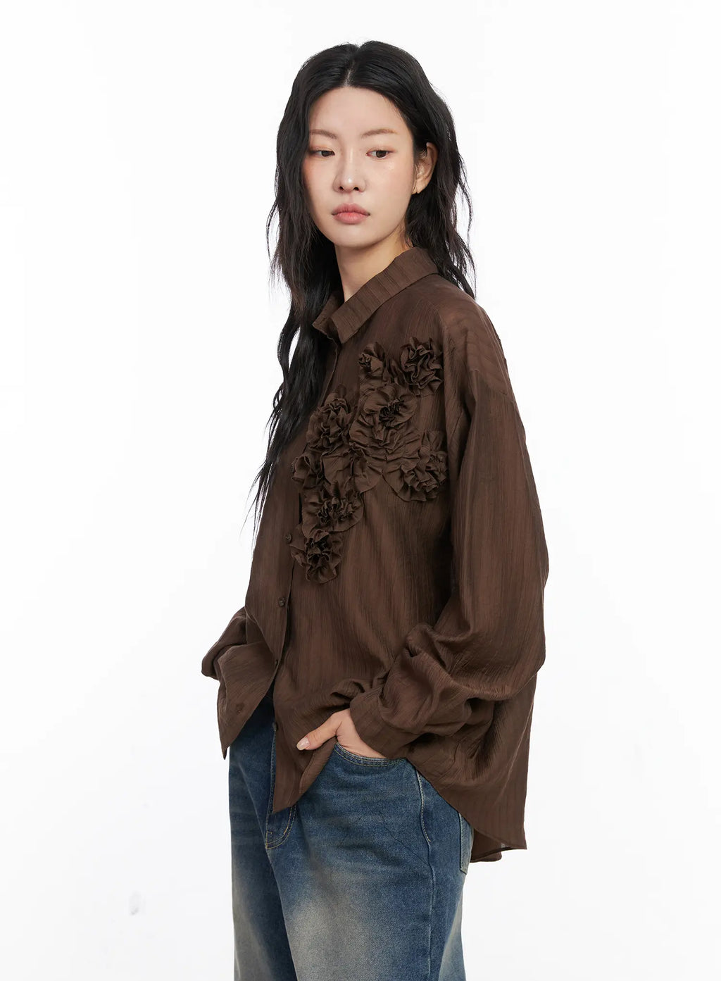 Oversized Floral Frill Chiffon Blouse CO507