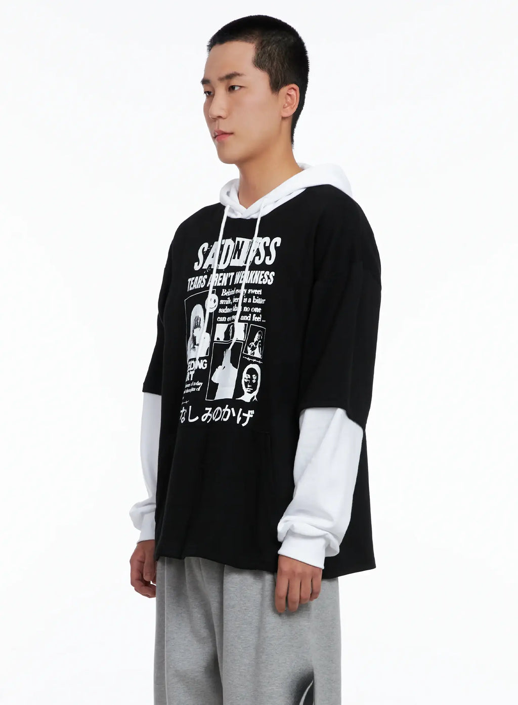 Men's Layered Graphic Hoodie Shirt IG529