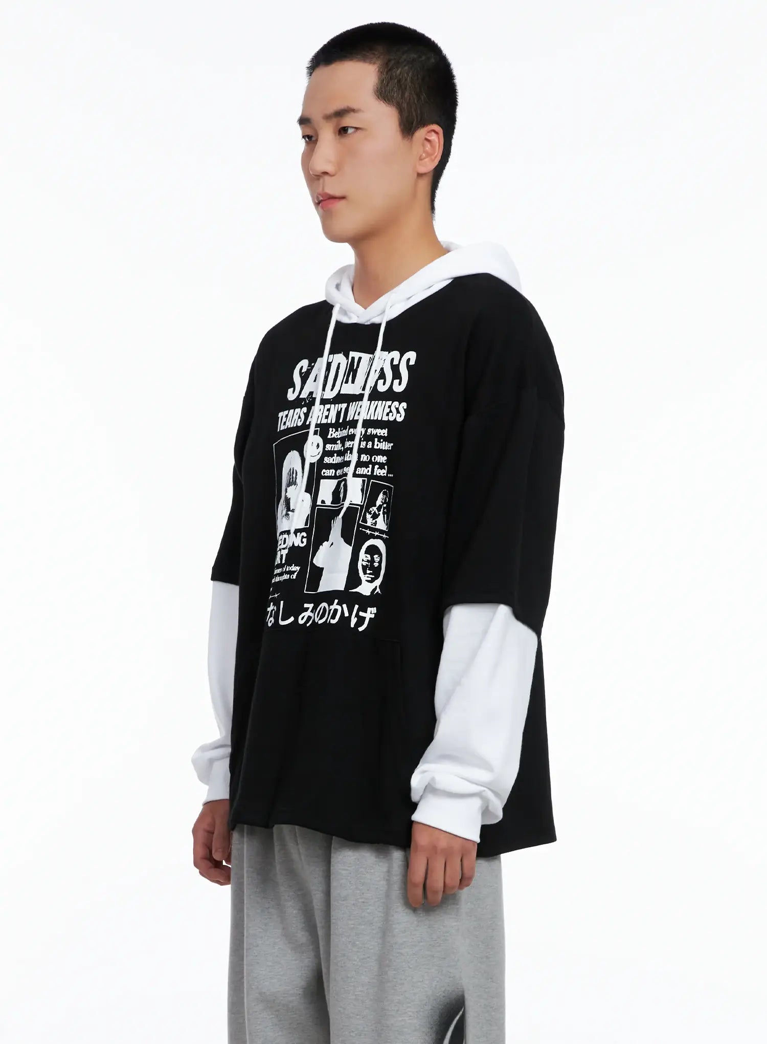 Men's Layered Graphic Hoodie Shirt IG529