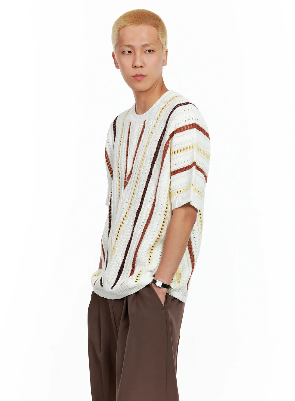 Men's Textured Contrast Knitted Tee IL511