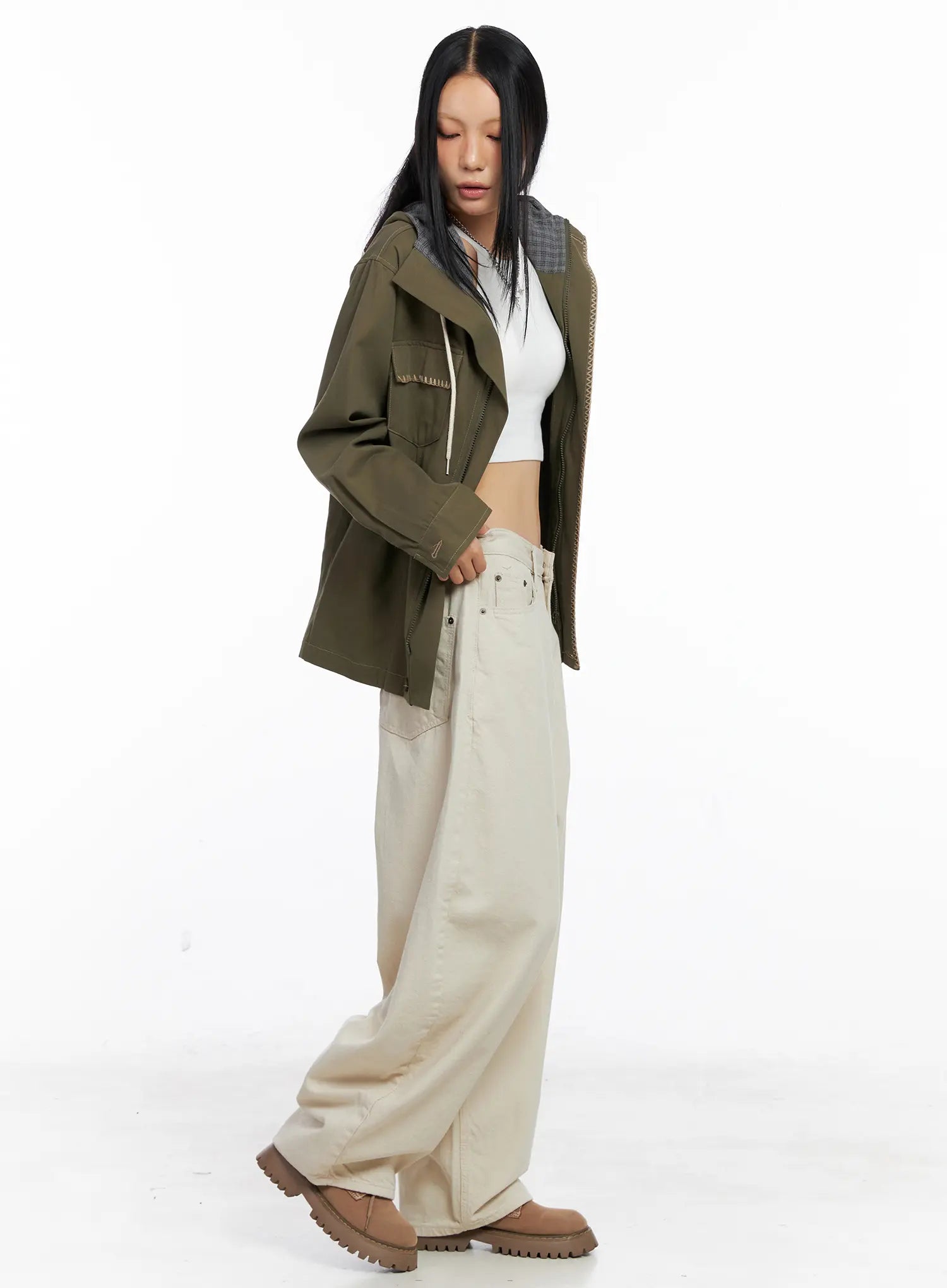 Two-Tone Embroidered Cotton Hoodie Jacket CS511