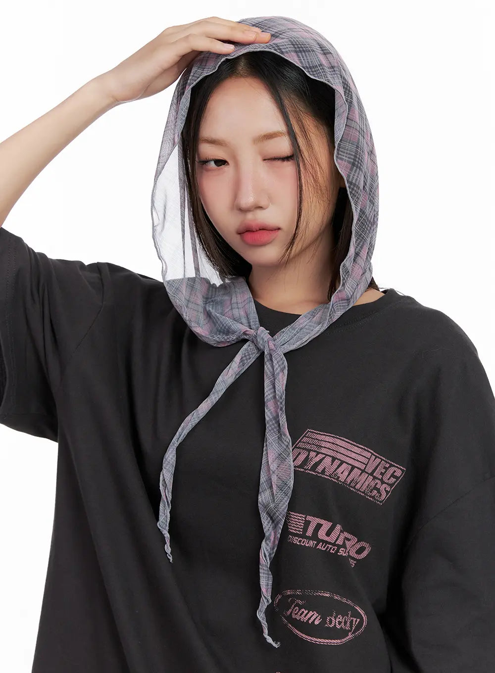 Sheer Plaid Head Scarf CL522