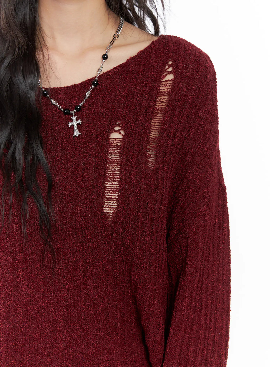 Distressed Off-Shoulder Sweater CC1809
