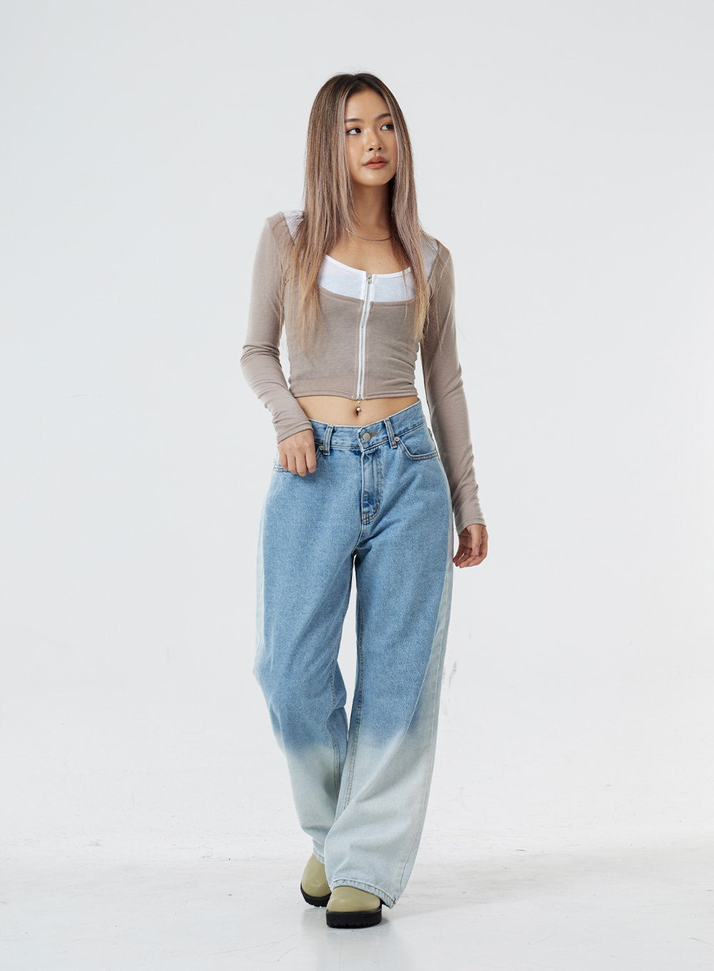 Two Tone Zip-Up Cropped Top CG31