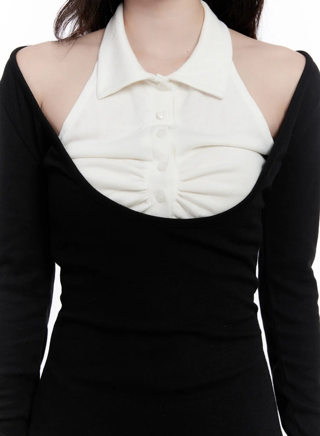 Cut-Out Collar Contrast Mini Dress CO501