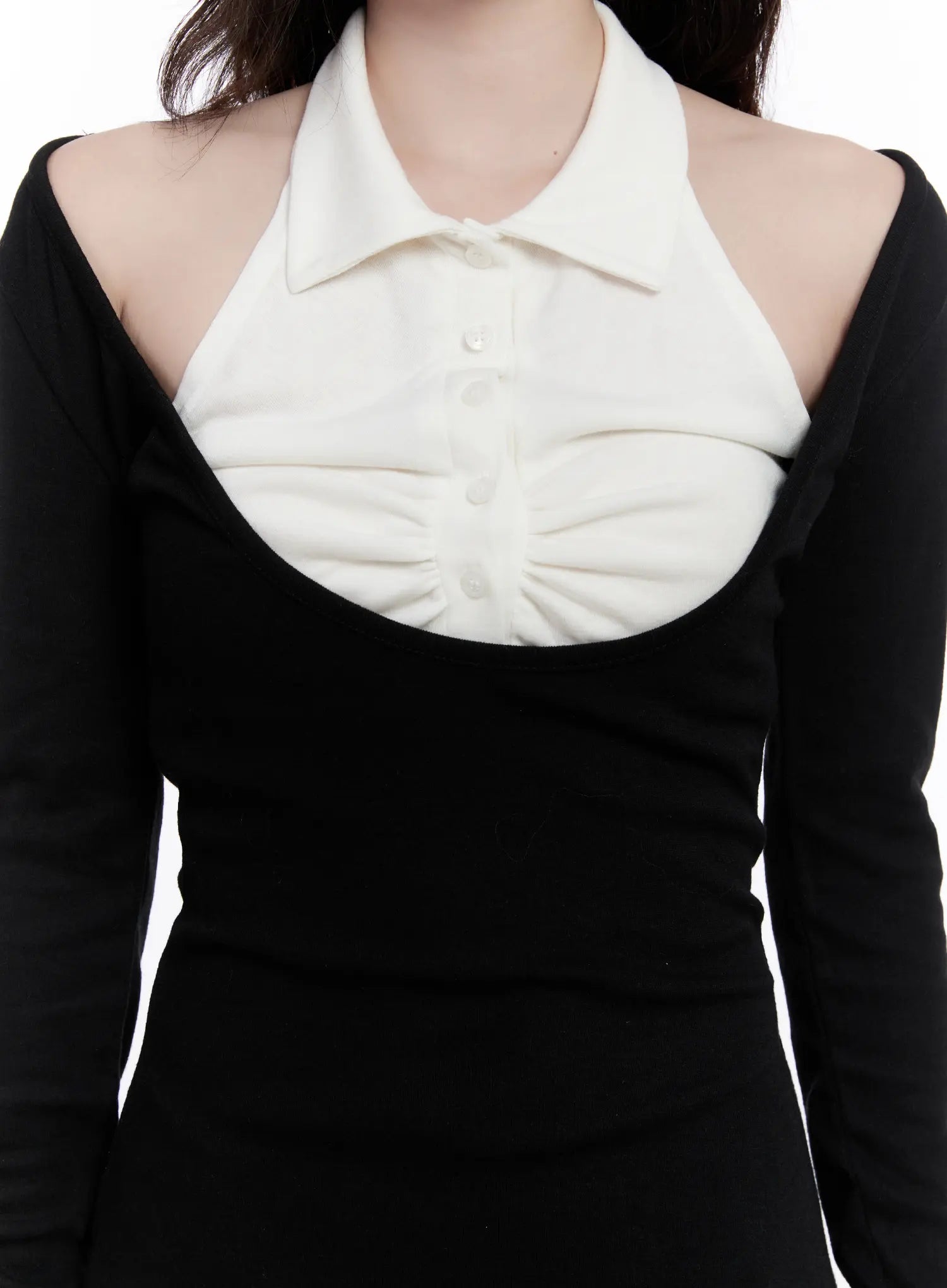 Cut-Out Collar Contrast Mini Dress CO501