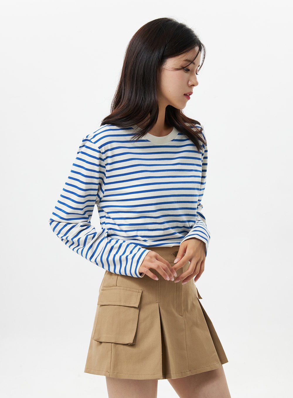 Stripe Cotton Long Sleeve Top OS321