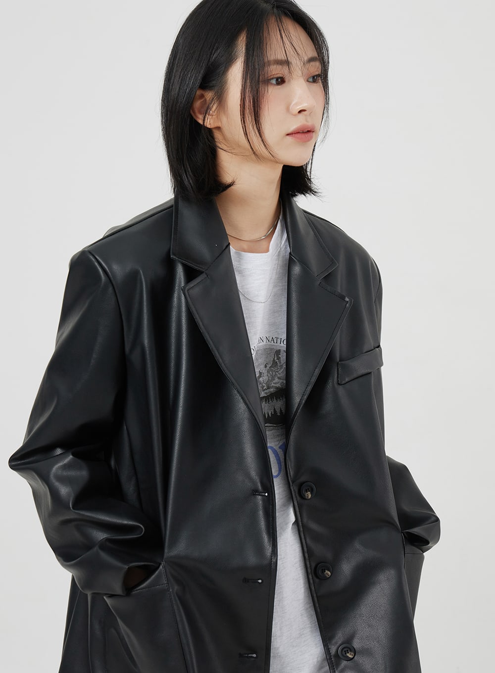Faux Leather Oversized Jacket OM306