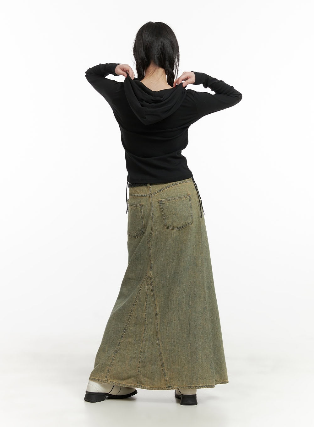Vintage Washed Maxi Denim Skirt CY414