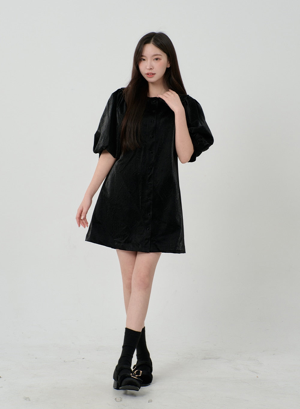 Puff Sleeve Faux Leather Mini Dress BD12