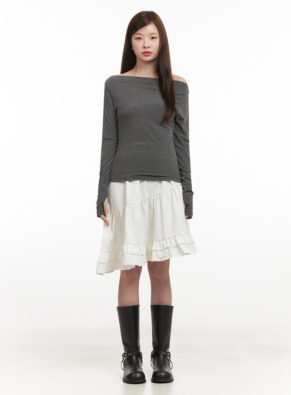 Chic Boat Neck Long Sleeve Top IJ527