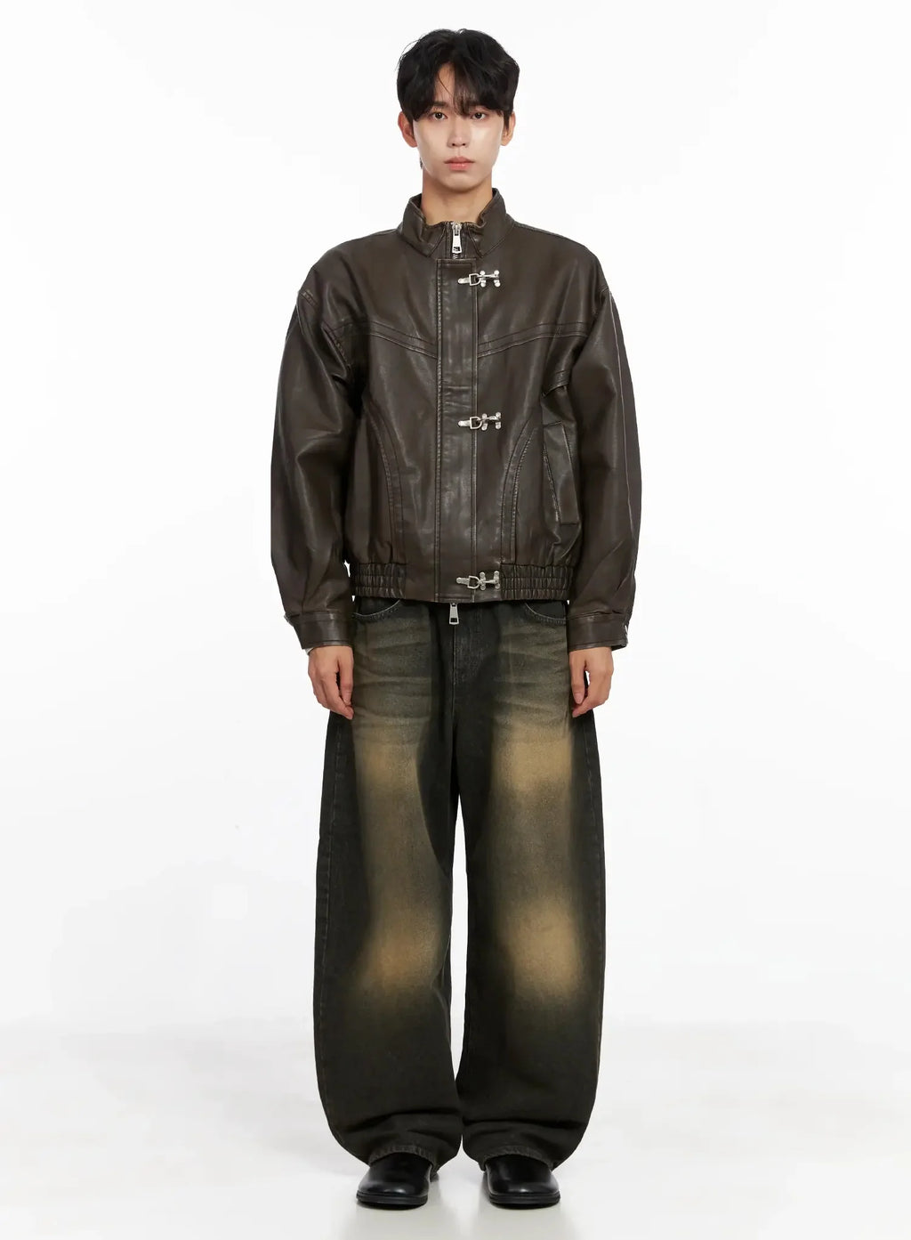 Men's Hook Faux Leather Jacket IO516