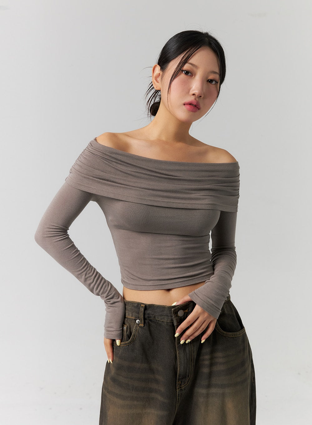 Shirred Off-Shoulder Crop Top CS320