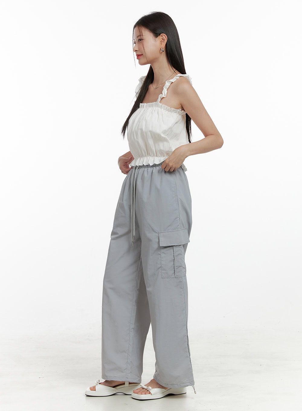 Nylon Cargo Pocket String Pants OL411