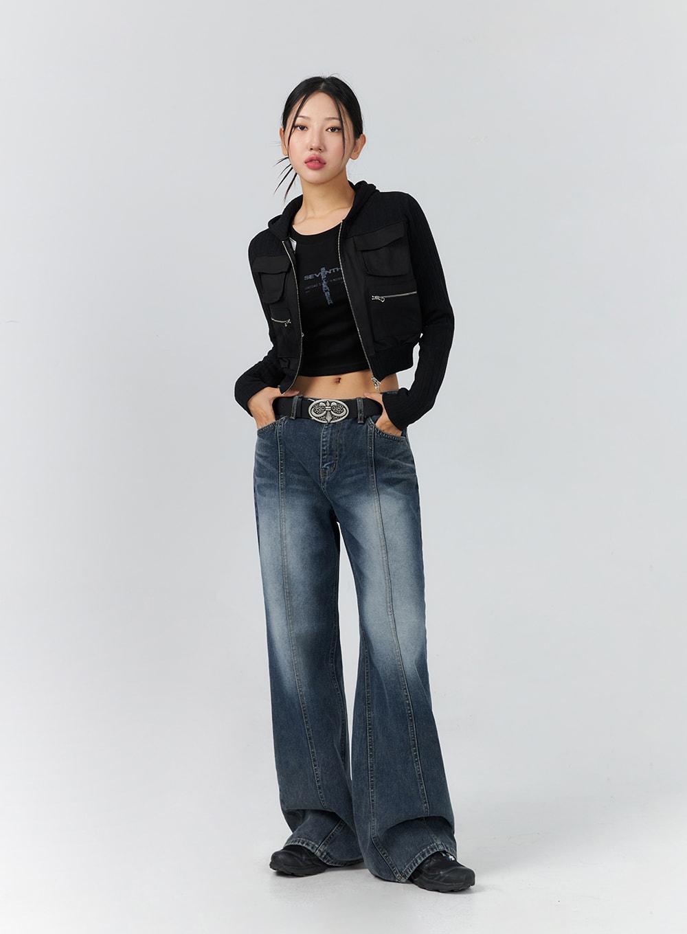 Stitched Washed Wide Leg Jeans CS325