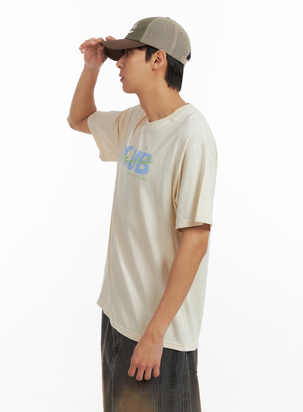 Men's Lettering Round Neck T-Shirt (Light Beige) IU419