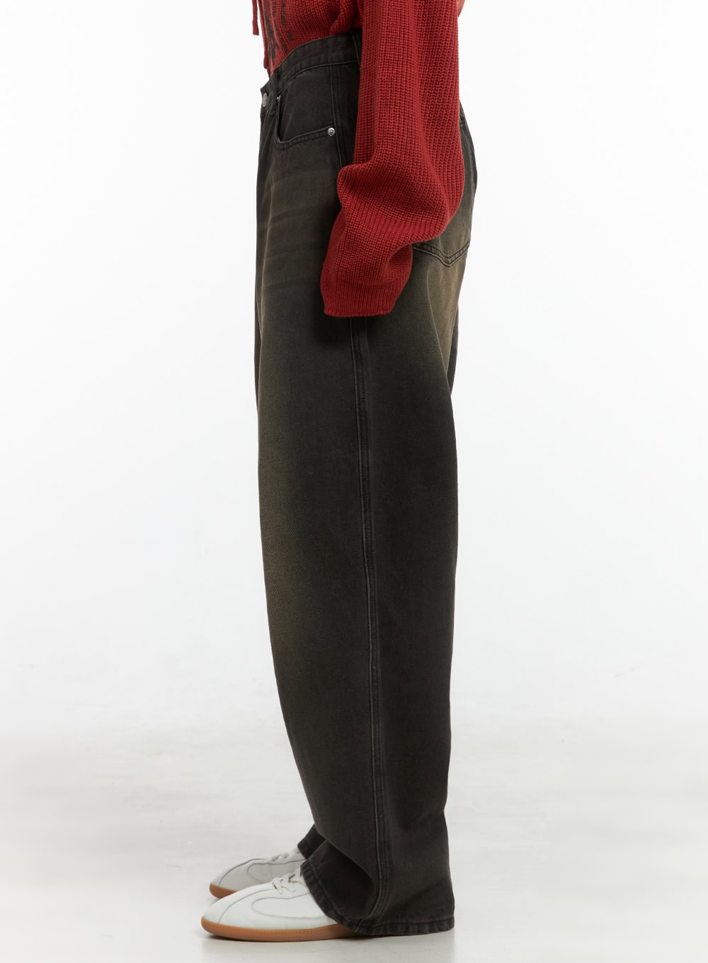 Men's Washed Cotton Wide Leg Jeans (Black) IS420