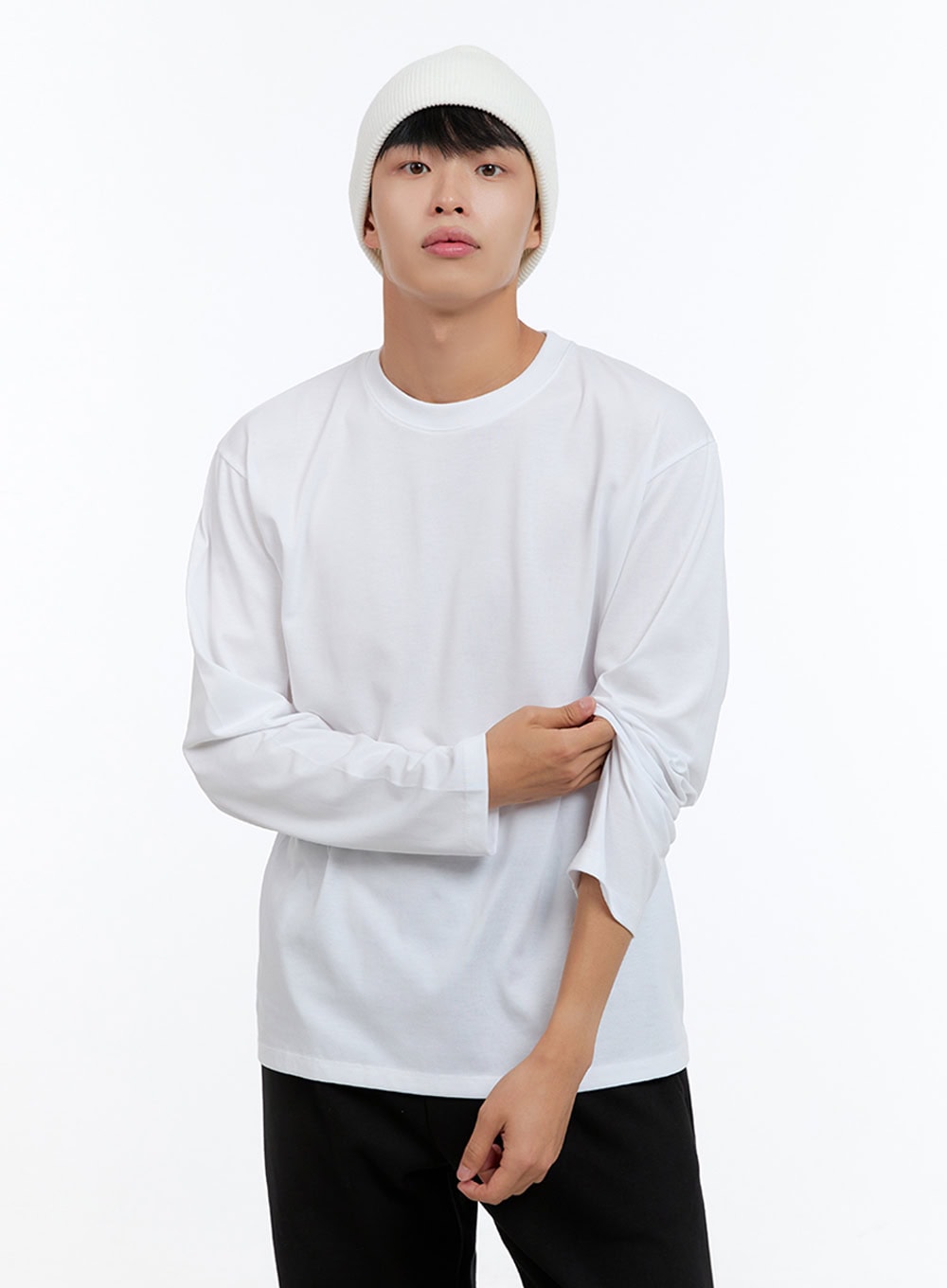 Men's Basic Cotton Long Sleeve T-Shirt (White) IS412