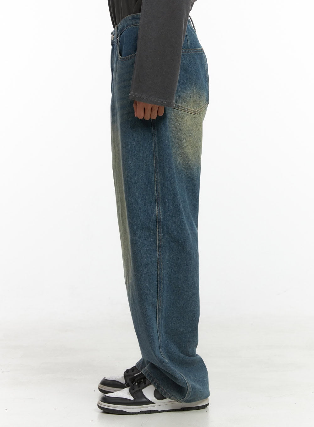 Men's Washed Cotton Wide Leg Jeans (Dark blue) IS420