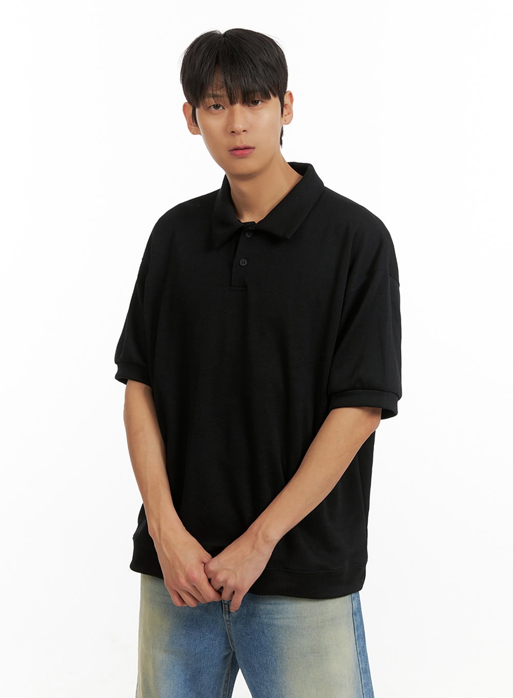Men's Cotton Polo Top (Black) IU419