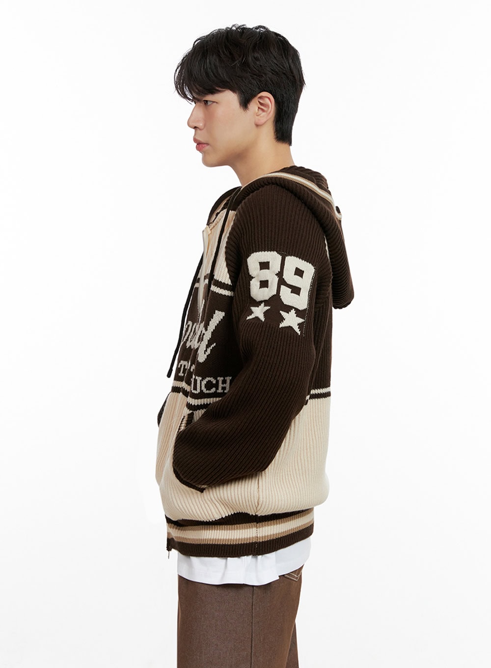 Men's Zip-Up Acrylic Hooded Sweater IN422