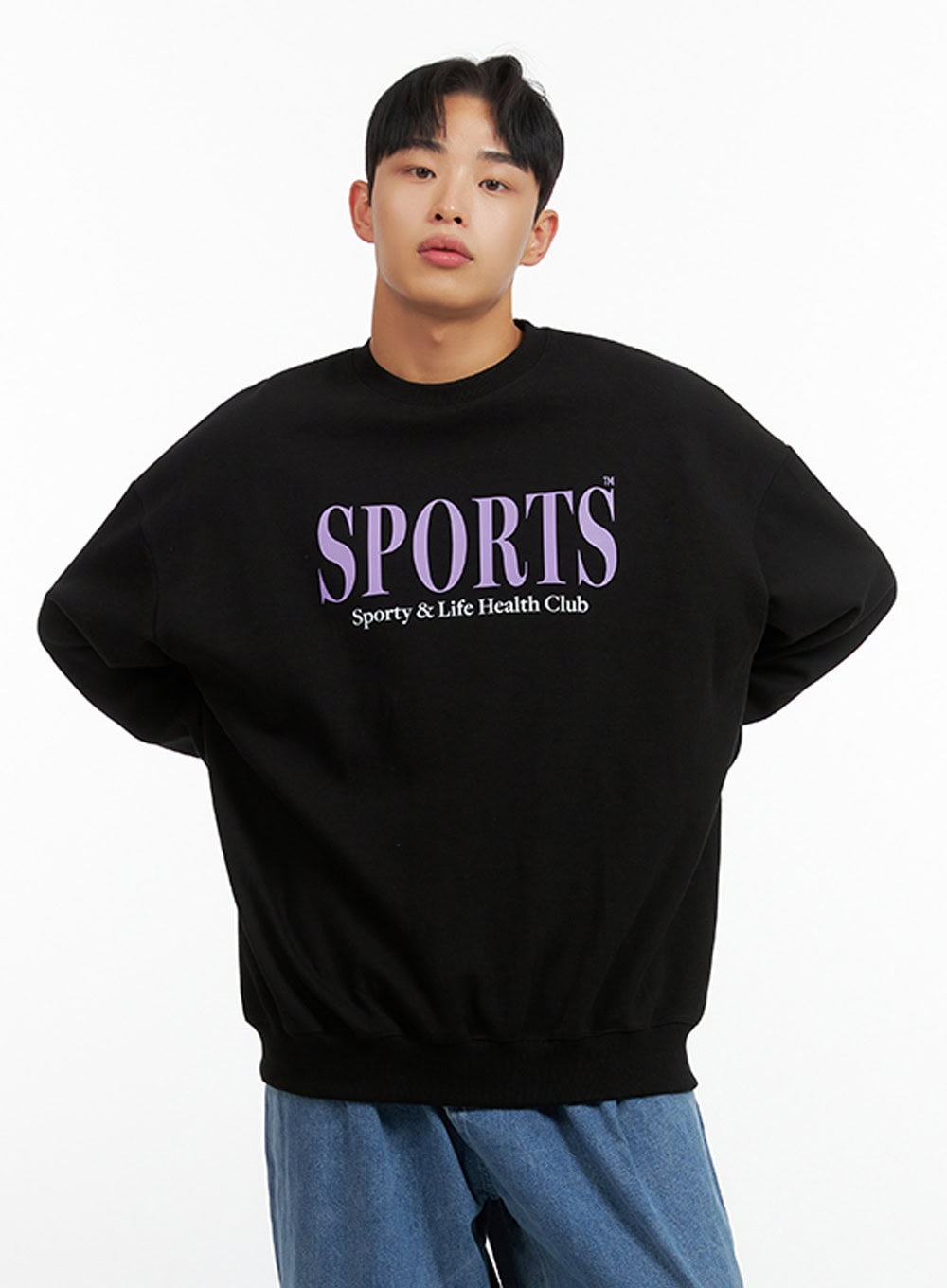 Men's Graphic Lettering Crewneck Sweatshirt (Black) IU412