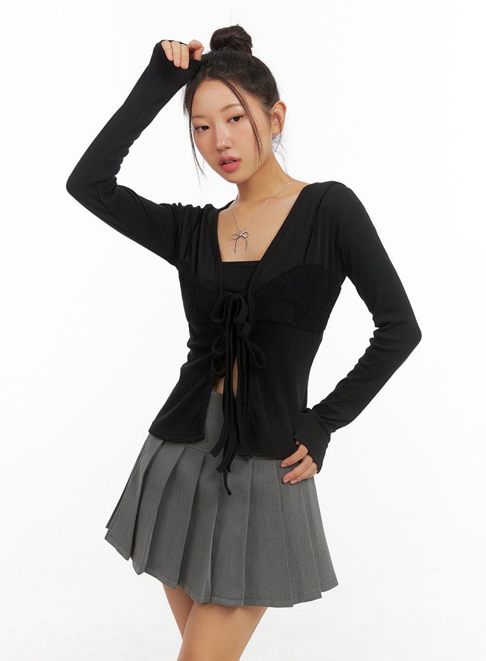 Ribbon Strap Solid Cardigan IS402