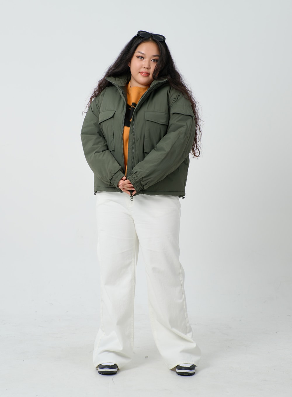 Plus Twin Front Pocket Hoodie Puffer Jacket ID27