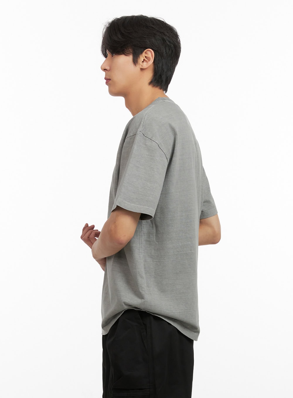 Men's Cotton Washed Round Neck T-Shirt (Gray) IY431