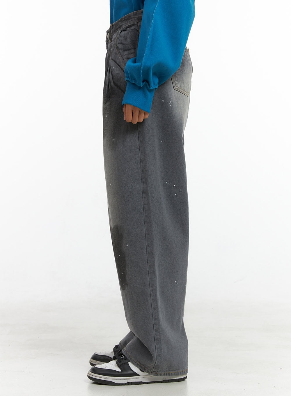 Men's Printed Wide Fit Pintuck Washed Jeans IS419